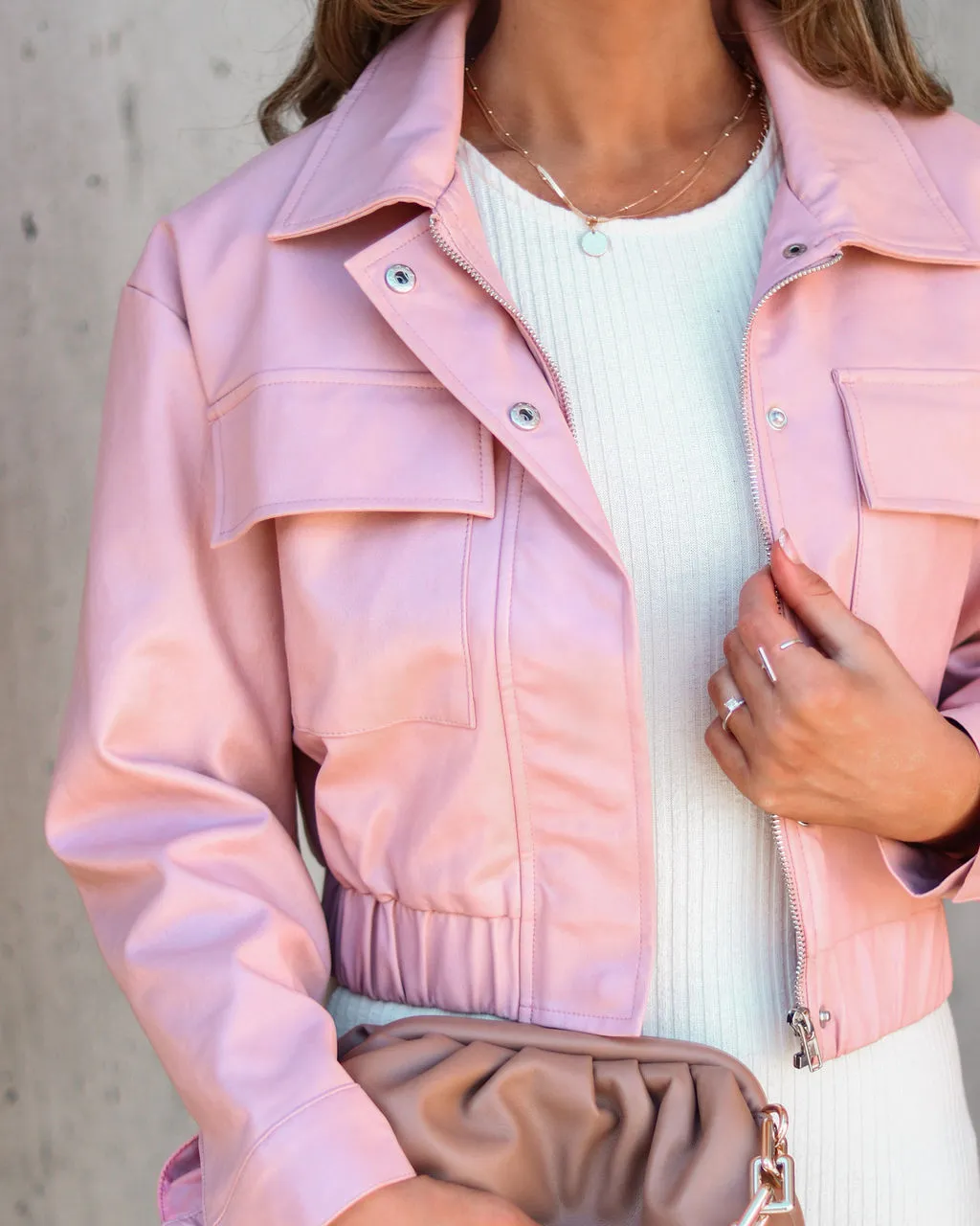 LUMI-001 Gretchen Faux Leather Jacket - Light Pink - FINAL SALE 2 LUMI-001 Gretchen Faux Leather Jacket - Light Pink - FINAL SALE - Image 2