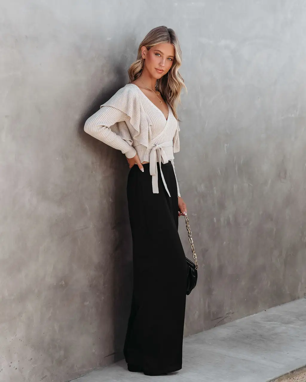 Myra Knit Ruffle Sweater Top - Beige - FINAL SALE 5 Myra Knit Ruffle Sweater Top - Beige - FINAL SALE - Image 5