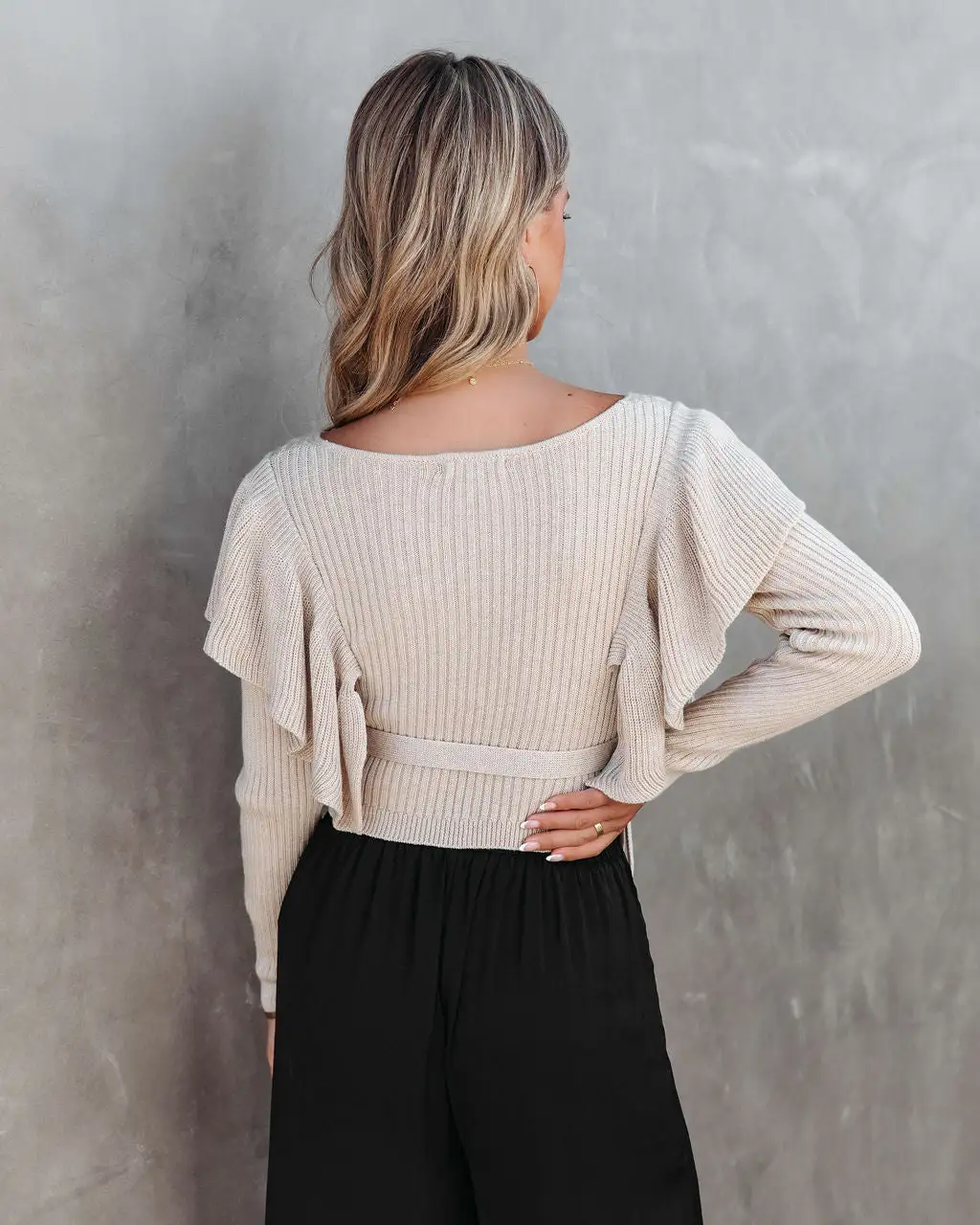 Myra Knit Ruffle Sweater Top - Beige - FINAL SALE 4 Myra Knit Ruffle Sweater Top - Beige - FINAL SALE - Image 4