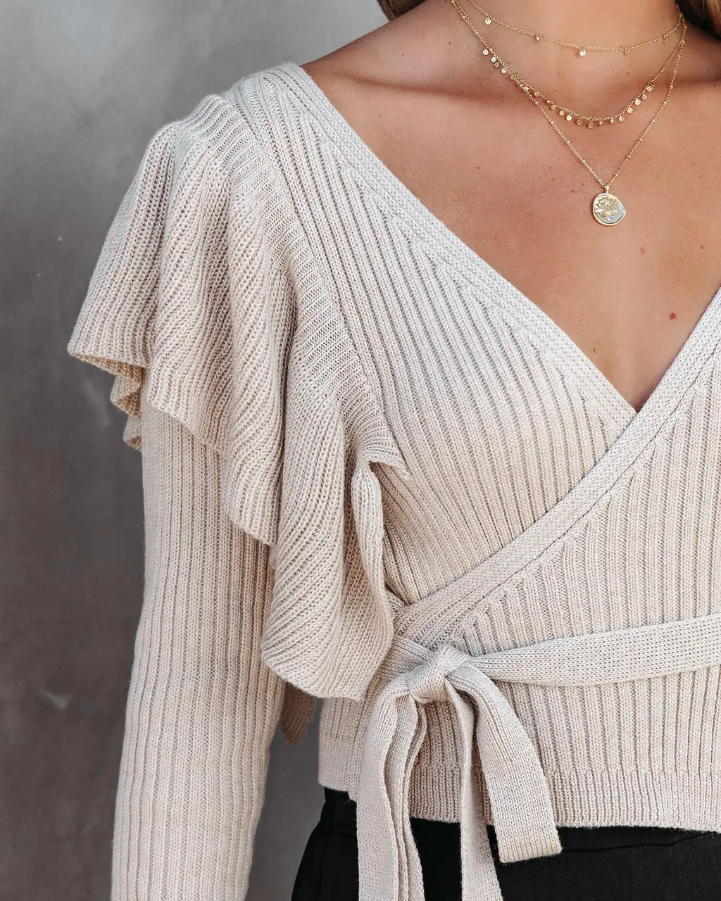 Myra Knit Ruffle Sweater Top - Beige - FINAL SALE 2 Myra Knit Ruffle Sweater Top - Beige - FINAL SALE - Image 2