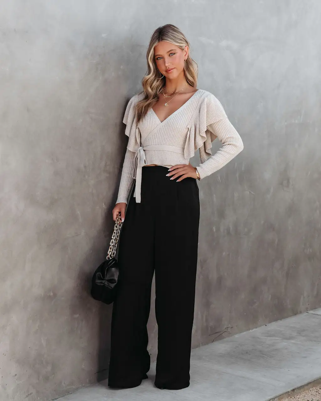 Myra Knit Ruffle Sweater Top - Beige - FINAL SALE 3 Myra Knit Ruffle Sweater Top - Beige - FINAL SALE - Image 3