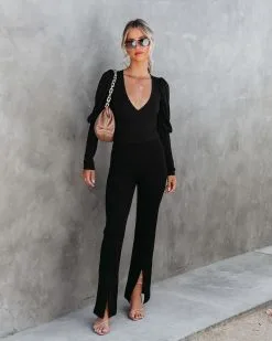 SKYL-002 Mystic Queen Ribbed Puff Sleeve Bodysuit - Black - FINAL SALE -clothes Sales Mysticqueenribbedpuffsleevebodysuitblack1