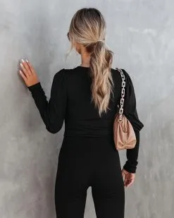 SKYL-002 Mystic Queen Ribbed Puff Sleeve Bodysuit - Black - FINAL SALE -clothes Sales Mysticqueenribbedpuffsleevebodysuitblack3