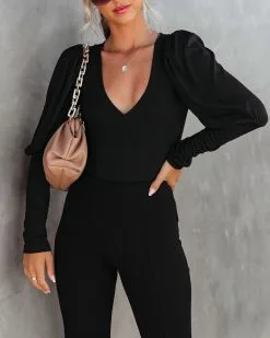 SKYL-002 Mystic Queen Ribbed Puff Sleeve Bodysuit - Black - FINAL SALE -clothes Sales Mysticqueenribbedpuffsleevebodysuitblack6