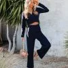 ALL-001 Nadia Wide Leg Knit Pants - Navy - FINAL SALE
