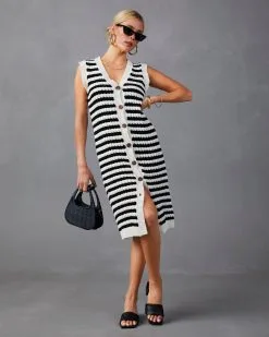 LUMI-001 Caila Striped Button Up Midi Dress - Cream/Black -clothes Sales NKD10141 CREAMBLACK 3401