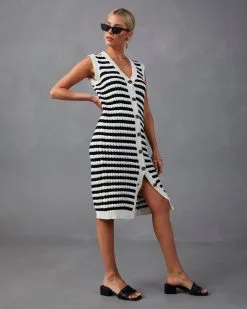 LUMI-001 Caila Striped Button Up Midi Dress - Cream/Black -clothes Sales NKD10141 CREAMBLACK 3412