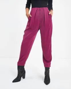 ACOA-001 Lacey Pocketed High Rise Trousers - Plum - FINAL SALE 13 ACOA-001 Lacey Pocketed High Rise Trousers - Plum - FINAL SALE -clothes Sales Naomi Ribbed Mock Neck Long Sleeve Top Black Lacey Pocketed High Rise Trousers Plum 0962