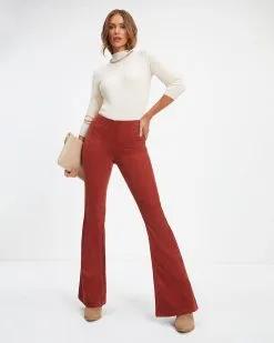 NEWB-001 Sophie High Rise Bell Bottom Corduroy Pants - Brick - FINAL SALE -clothes Sales Naomi Ribbed Mock Neck Long Sleeve Top Ecru Sophie High Rise Bell Bottom Corduroy Pants Brick 1548