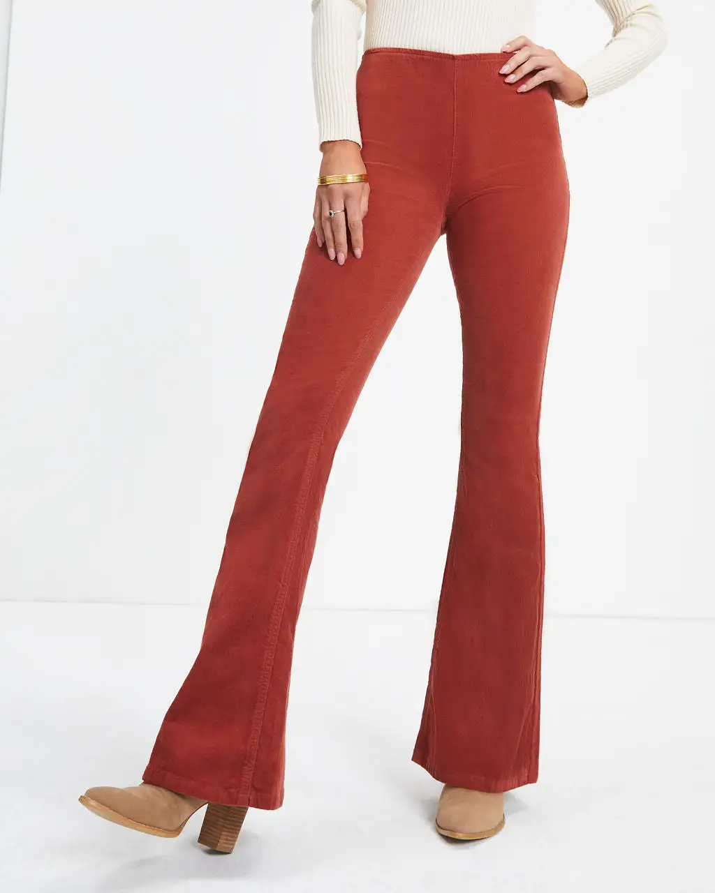NEWB-001 Sophie High Rise Bell Bottom Corduroy Pants - Brick - FINAL SALE - Image 2