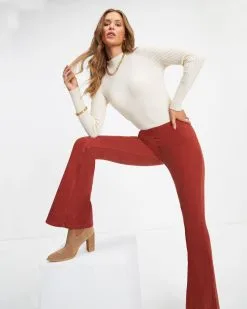 NEWB-001 Sophie High Rise Bell Bottom Corduroy Pants - Brick - FINAL SALE -clothes Sales Naomi Ribbed Mock Neck Long Sleeve Top Ecru Sophie High Rise Bell Bottom Corduroy Pants Brick 1685