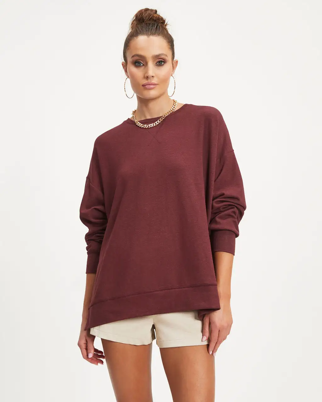 Never Again Side Slit Pullover Sweatshirt - Wine - FINAL SALE 3 Never Again Side Slit Pullover Sweatshirt - Wine - FINAL SALE - Image 3
