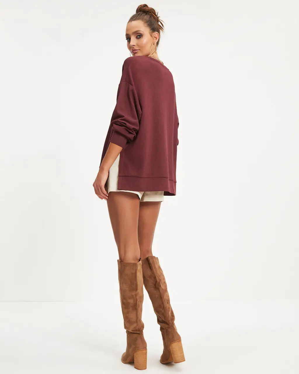 Never Again Side Slit Pullover Sweatshirt - Wine - FINAL SALE 4 Never Again Side Slit Pullover Sweatshirt - Wine - FINAL SALE - Image 4