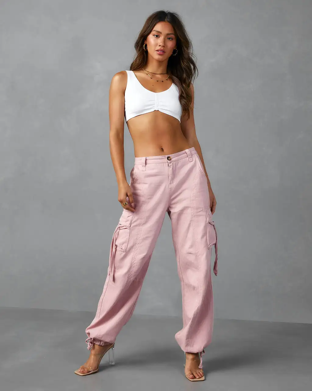 EMOR-001 Never Give Up Cotton Cargo Pants - Pink 3 EMOR-001 Never Give Up Cotton Cargo Pants - Pink - Image 3