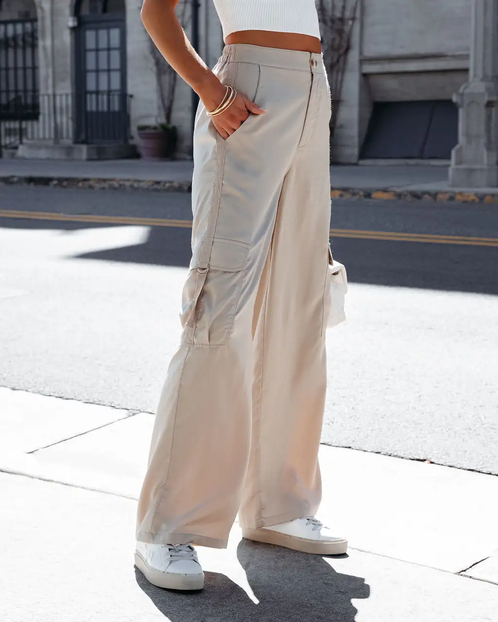 PROM-001 Never Impossible Satin Cargo Pants - Taupe 6 PROM-001 Never Impossible Satin Cargo Pants - Taupe - Image 6
