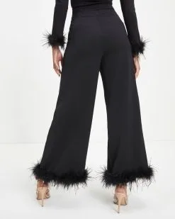 FORE-001 New Lover Feather Trim Pocketed Pants - Black - FINAL SALE -clothes Sales New Lover Feather Trim Pocketed Pants Black 0116