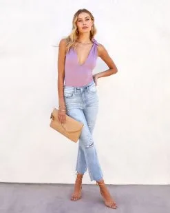 BLUE-001 Next Level Confidence Shoulder Tie Bodysuit - Dusty Lilac -clothes Sales Nextlevelconfidenceshouldertiebodysuitdustylilac800171