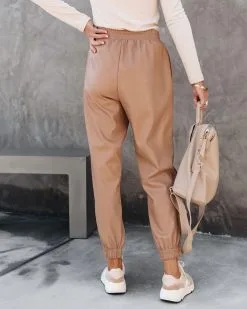 WHIT-001 No Limitations Pocketed Faux Leather Jogger Pants - Camel - FINAL SALE -clothes Sales Nolimitationspocketedfauxleatherjoggerpantscamel5