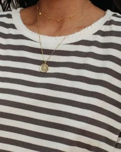 Nora Cotton Distressed Striped Pullover - Charcoal Cream - FINAL SALE -clothes Sales NoraCfottonDistressedStipedPulloverCharcoalCream26