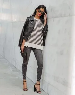 Nora Cotton Distressed Striped Pullover - Charcoal Cream - FINAL SALE -clothes Sales NoraCfottonDistressedStipedPulloverCharcoalCream8