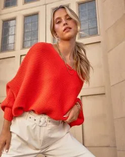 Normandie Knit Boat Neck Pullover Sweater - Poppy