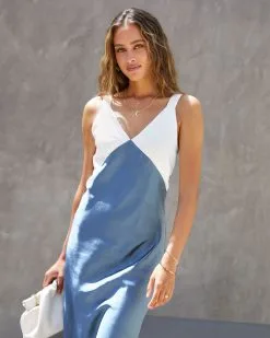 Notebook Romance Satin Colorblock Midi Dress - Navy -clothes Sales Notebookromancesatincolorblockmididressnavy21