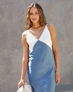 Notebook Romance Satin Colorblock Midi Dress - Navy -clothes Sales Notebookromancesatincolorblockmididressnavy31