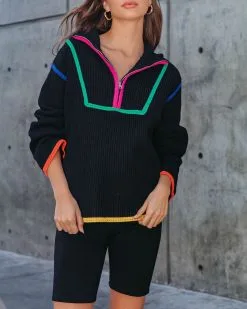 On Another Level Knit Half Zip Pullover Sweater - Black - FINAL SALE -clothes Sales OnAnotherLevelKnitHalfZipPulloverSweater Black 8