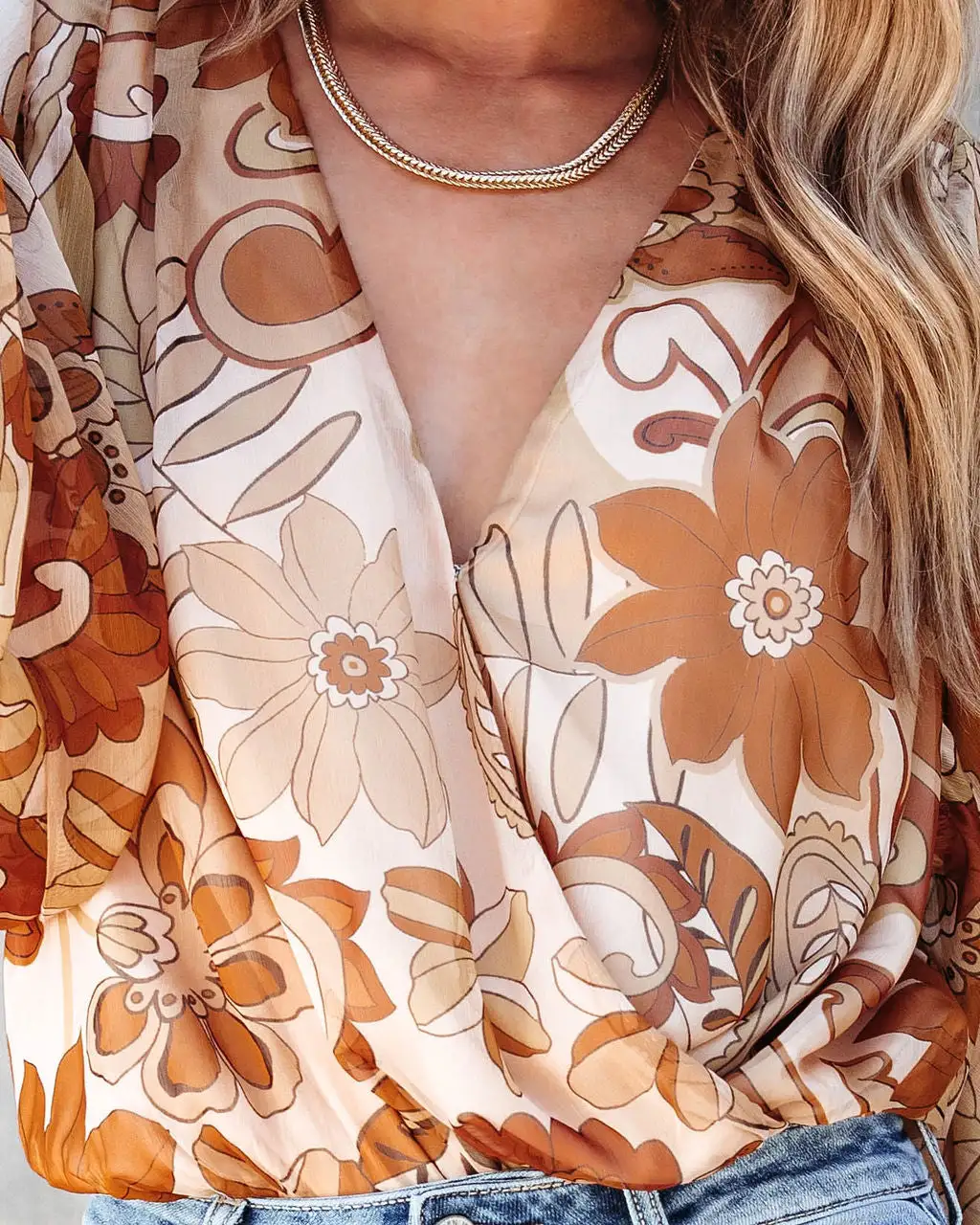 SALT-001 One Groovy Fall Floral Balloon Sleeve Bodysuit - FINAL SALE 2 SALT-001 One Groovy Fall Floral Balloon Sleeve Bodysuit - FINAL SALE - Image 2