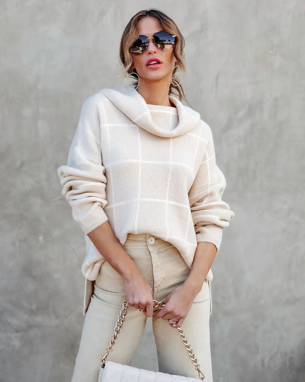 Out Of Line Knit Cowl Neck Sweater - Beige/White - SALE 6 Out Of Line Knit Cowl Neck Sweater - Beige/White - SALE - Image 6