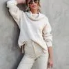 Out Of Line Knit Cowl Neck Sweater - Beige/White - SALE