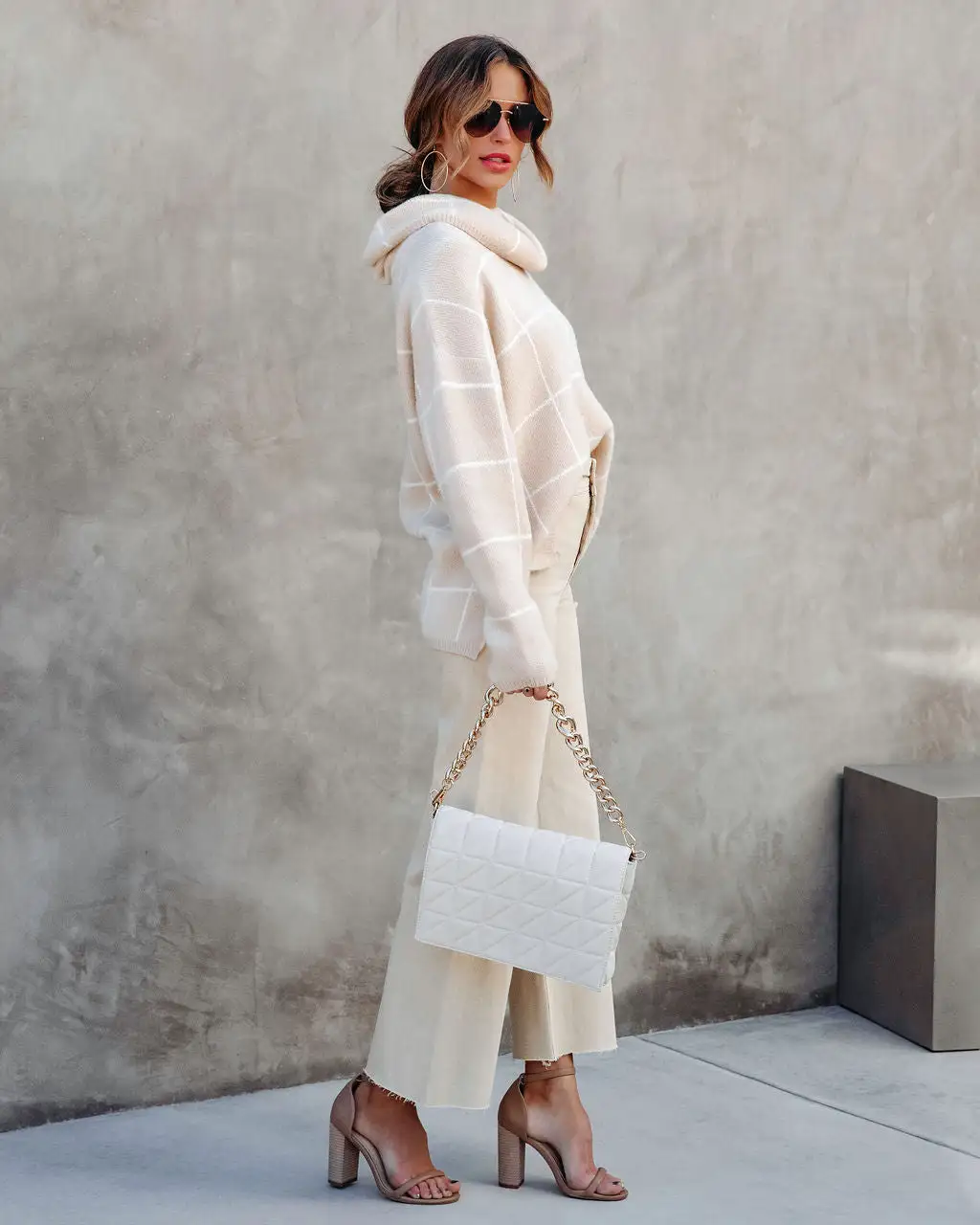 Out Of Line Knit Cowl Neck Sweater - Beige/White - SALE 5 Out Of Line Knit Cowl Neck Sweater - Beige/White - SALE - Image 5