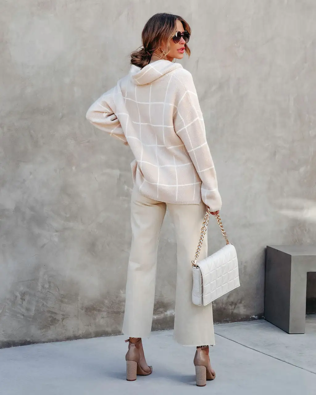 Out Of Line Knit Cowl Neck Sweater - Beige/White - SALE 4 Out Of Line Knit Cowl Neck Sweater - Beige/White - SALE - Image 4