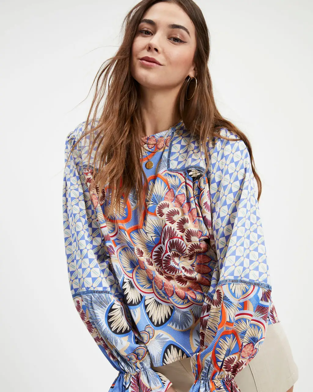 Owen Satin Printed Long Sleeve Top - FINAL SALE 2 Owen Satin Printed Long Sleeve Top - FINAL SALE - Image 2