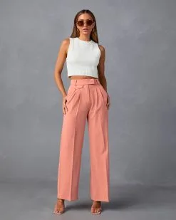 FORE-001 Sweet Energy Pleated Pocketed Pants - Peach