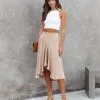 TYCH-001 Palmer Satin Ruffle Midi Skirt - Tan - SALE