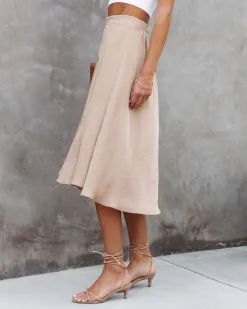 TYCH-001 Palmer Satin Ruffle Midi Skirt - Tan - SALE -clothes Sales PalmerSatinRuffleMidiSkirt Tan 76