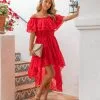 Panache Off The Shoulder High Low Maxi Dress - Red - LAST CHANCE