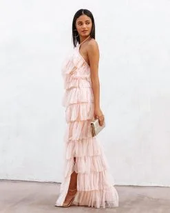 Pandora Tulle Tiered Halter Maxi Dress - Blush - SALE -clothes Sales PandoraTulleTieredHalterMaxiDress Blush122
