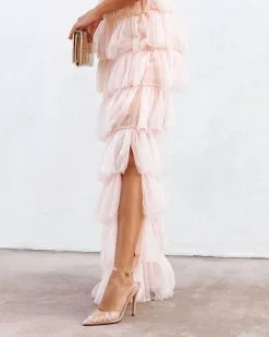 Pandora Tulle Tiered Halter Maxi Dress - Blush - SALE -clothes Sales PandoraTulleTieredHalterMaxiDress Blush140