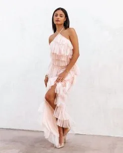 Pandora Tulle Tiered Halter Maxi Dress - Blush - SALE -clothes Sales PandoraTulleTieredHalterMaxiDress Blush18