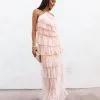 Pandora Tulle Tiered Halter Maxi Dress - Blush - SALE