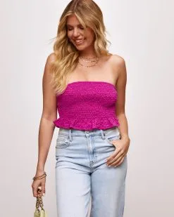 GILL-001 Paulette Strapless Smocked Crop Top - Magenta 11 GILL-001 Paulette Strapless Smocked Crop Top - Magenta -clothes Sales Paulettestraplesssmockedcroptopmagenta18591