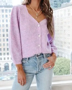 Wishful Pearl Detailed Cardigan - Purple - SALE