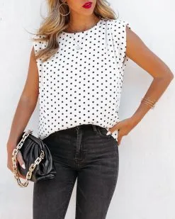 SALT-001 Perfection Padded Polka Dot Blouse - FINAL SALE -clothes Sales PerfectionPaddedPolkaDotBlouse57