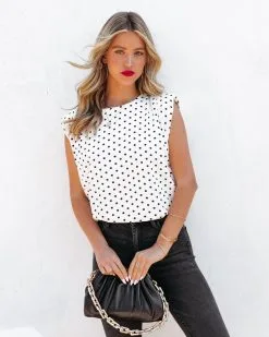 SALT-001 Perfection Padded Polka Dot Blouse - FINAL SALE -clothes Sales PerfectionPaddedPolkaDotBlouse83