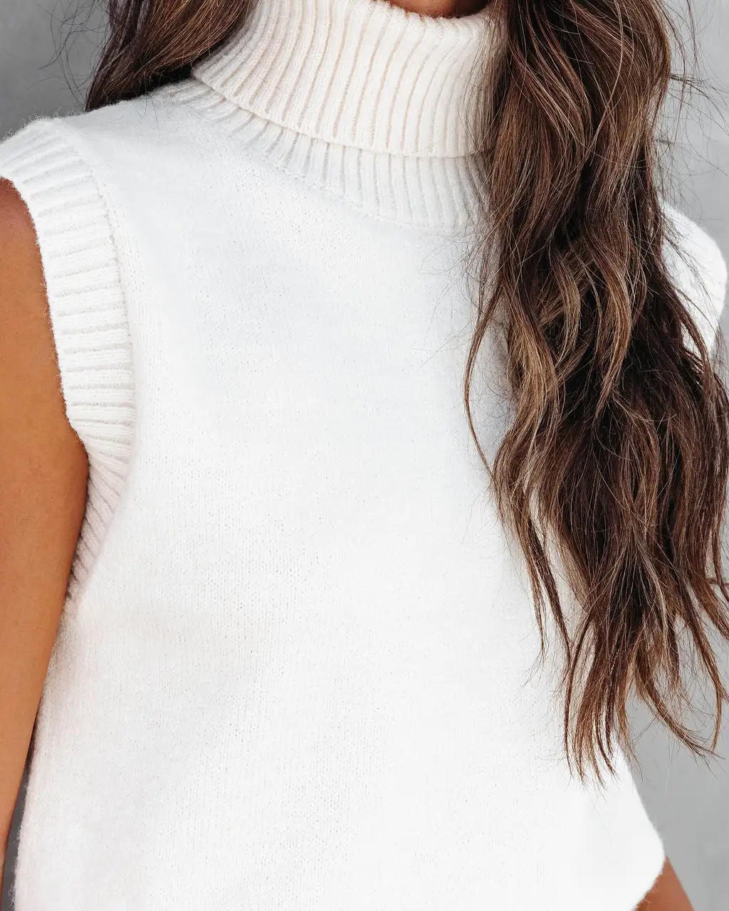 Peyton Knit Turtleneck Sweater Vest - Cream - FINAL SALE 2 Peyton Knit Turtleneck Sweater Vest - Cream - FINAL SALE - Image 2