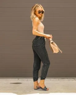 VINT-001 Isla Cotton Pocketed Mineral Wash Jogger Pants - Black