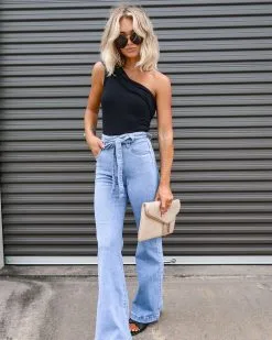 BLUE-001 Kemsley Cotton One Shoulder Bodysuit - Black -clothes Sales PhotoJul19 103008PM