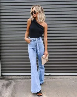 BLUE-001 Kemsley Cotton One Shoulder Bodysuit - Black